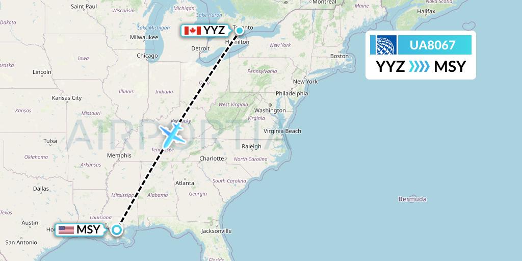 UA8067 United Airlines Flight Map: Toronto to New Orleans