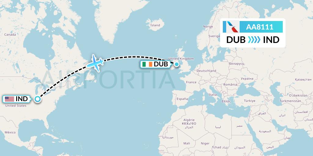 AA8111 American Airlines Flight Map: Dublin to Indianapolis