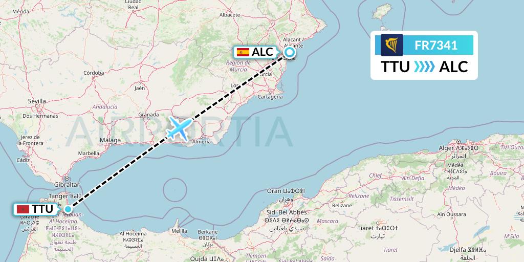 FR7341 Ryanair Flight Map: Tetuan to Alicante