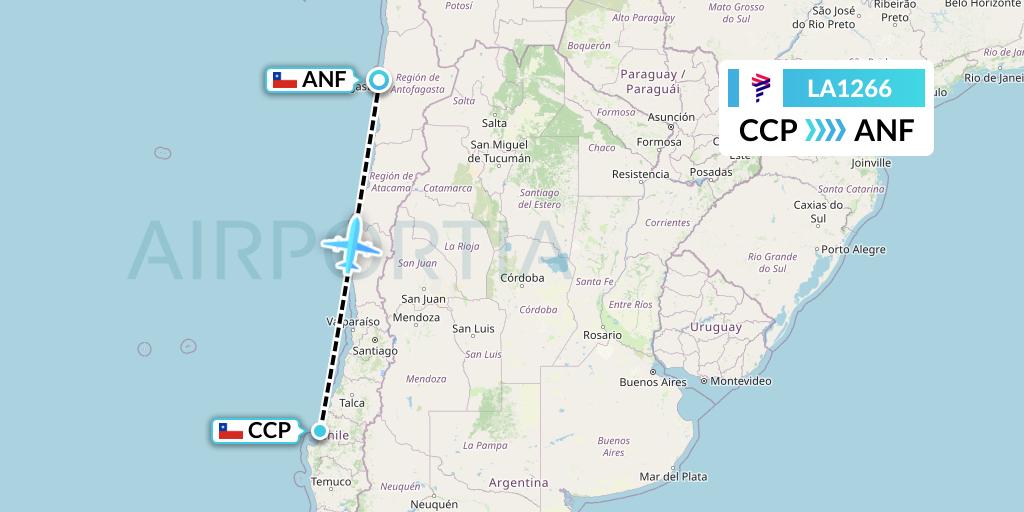 LA1266 LAN Airlines Flight Map: Concepcion to Antofagasta
