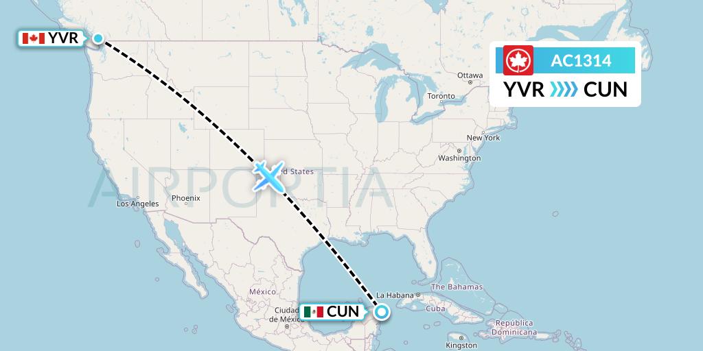 AC1314 Air Canada Flight Map: Vancouver to Cancun