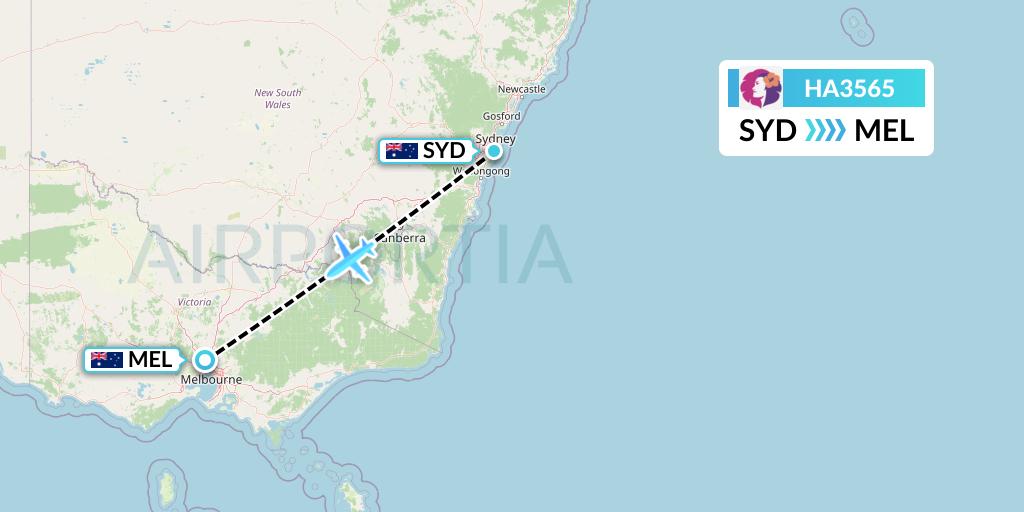 HA3565 Hawaiian Airlines Flight Map: Sydney to Melbourne