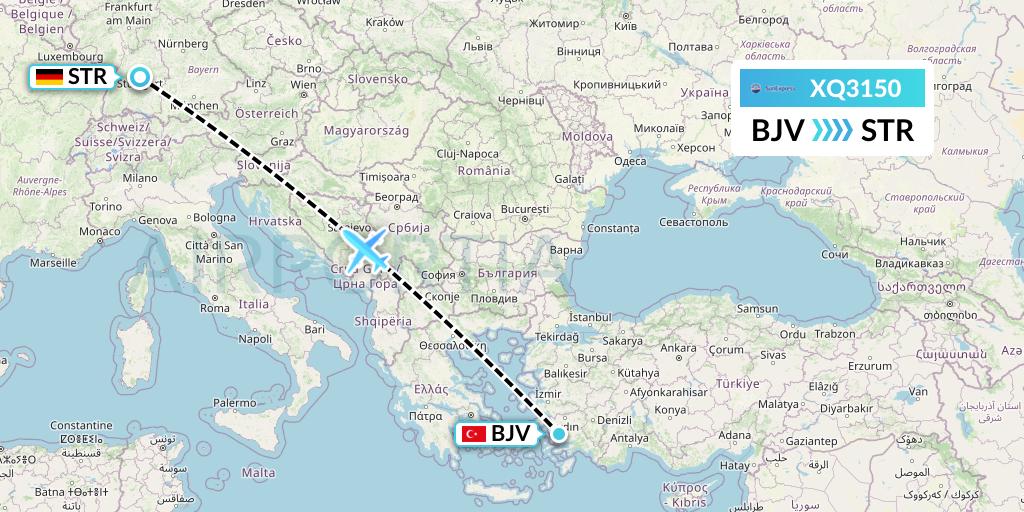 XQ3150 SunExpress Flight Map: Bodrum to Stuttgart