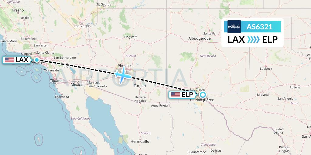AS6321 Alaska Airlines Flight Map: Los Angeles to El Paso