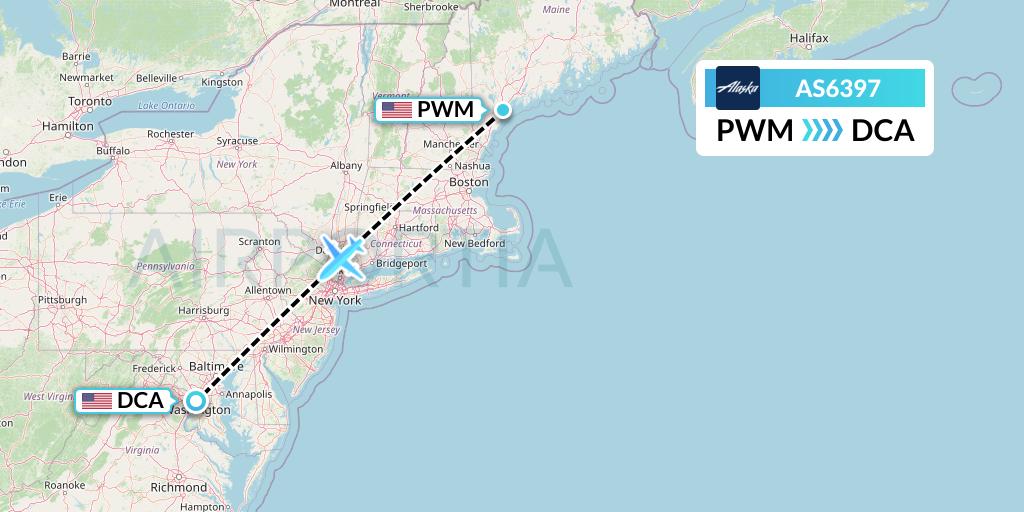 AS6397 Alaska Airlines Flight Map: Portland to Washington