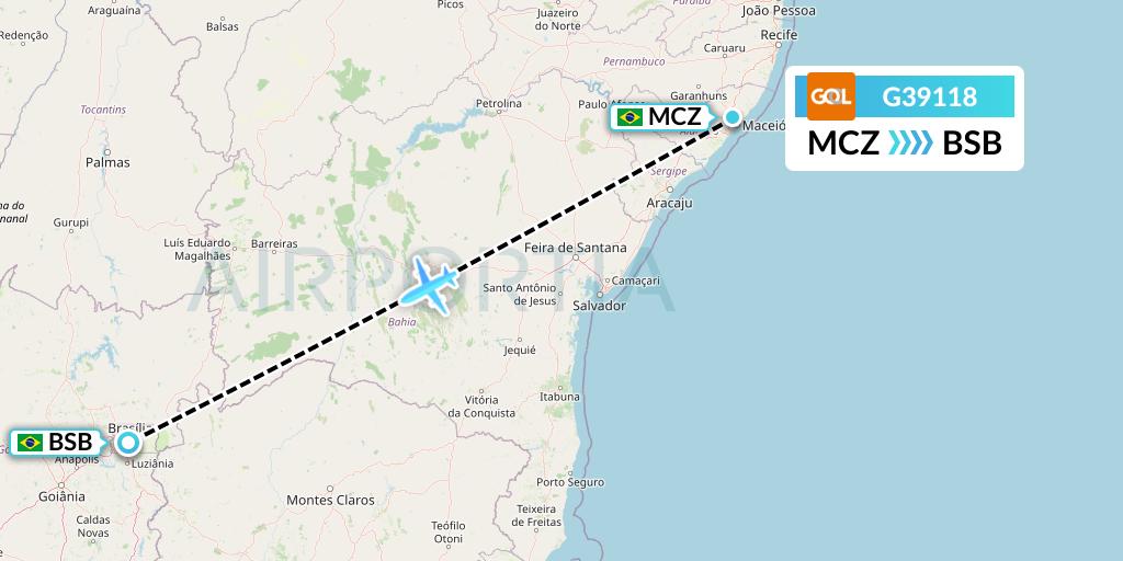 G39118 GOL Transportes Aeros Flight Map: Maceio to Brasilia
