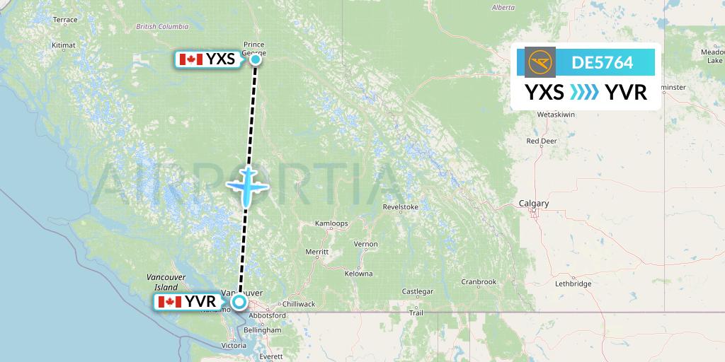 DE5764 Condor Flight Map: Prince George to Vancouver