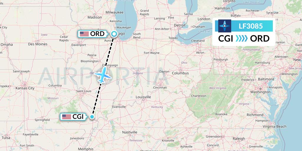 LF3085 Corporate Flight Management Flight Map: Cape Girardeau to Chicago