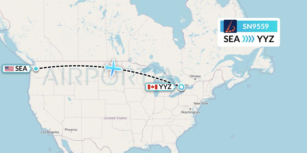 SN9559 Brussels Airlines Flight Map: Seattle to Toronto