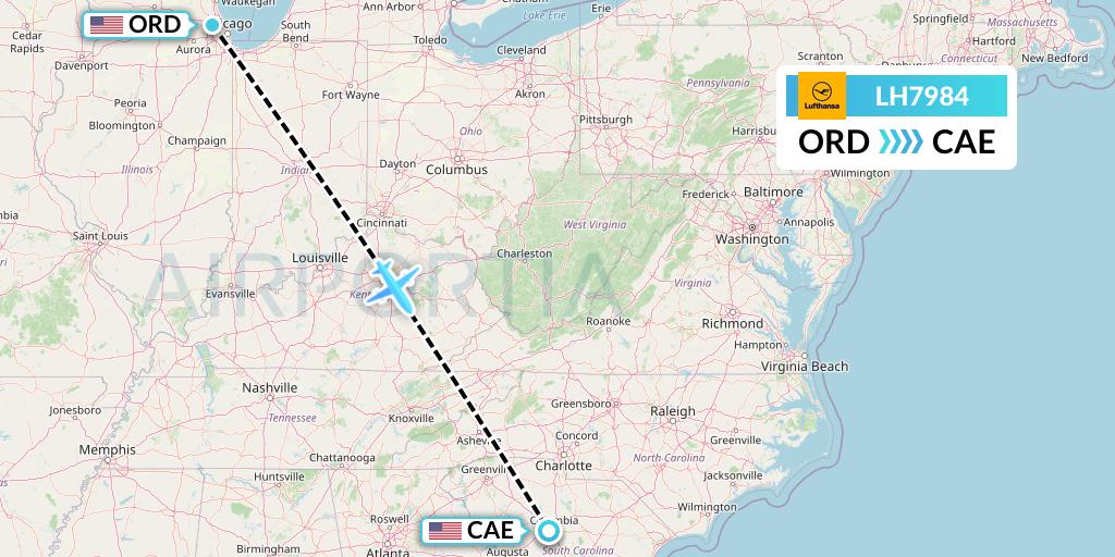 LH7984 Lufthansa Flight Map: Chicago to Columbia