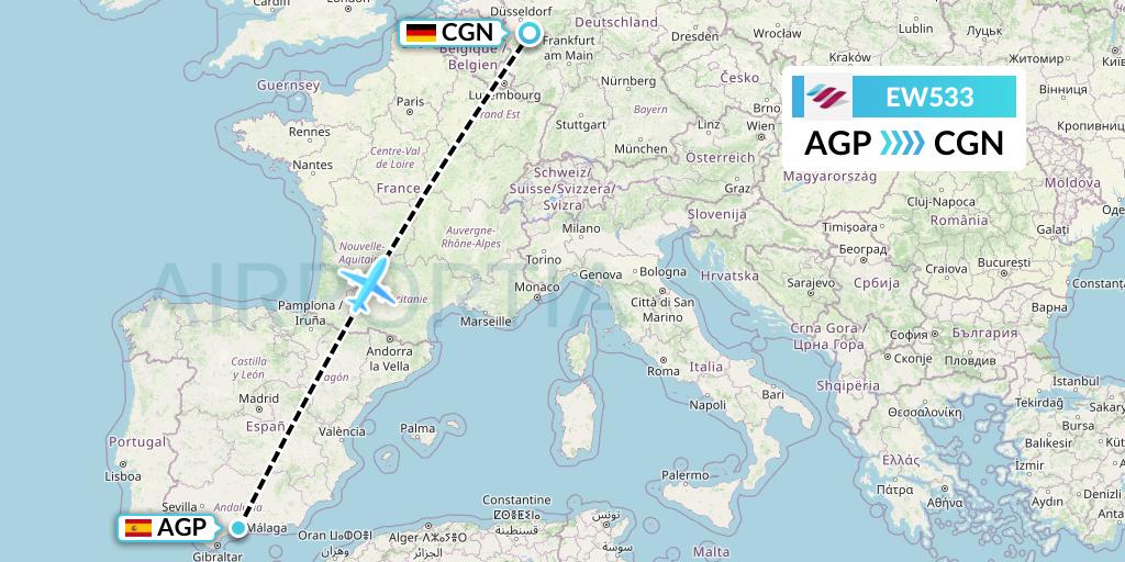 EW533 Eurowings Flight Map: Malaga to Cologne