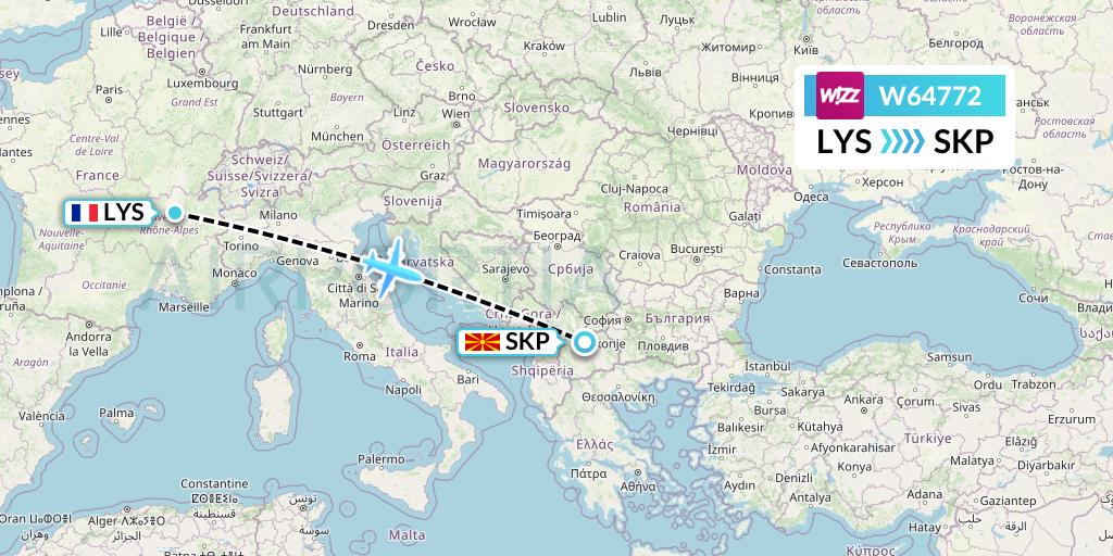 W64772 Wizz Air Flight Map: Lyon to Skopje