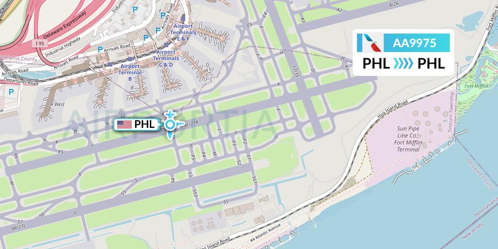 AA9975 American Airlines Flight Map: Philadelphia to Philadelphia