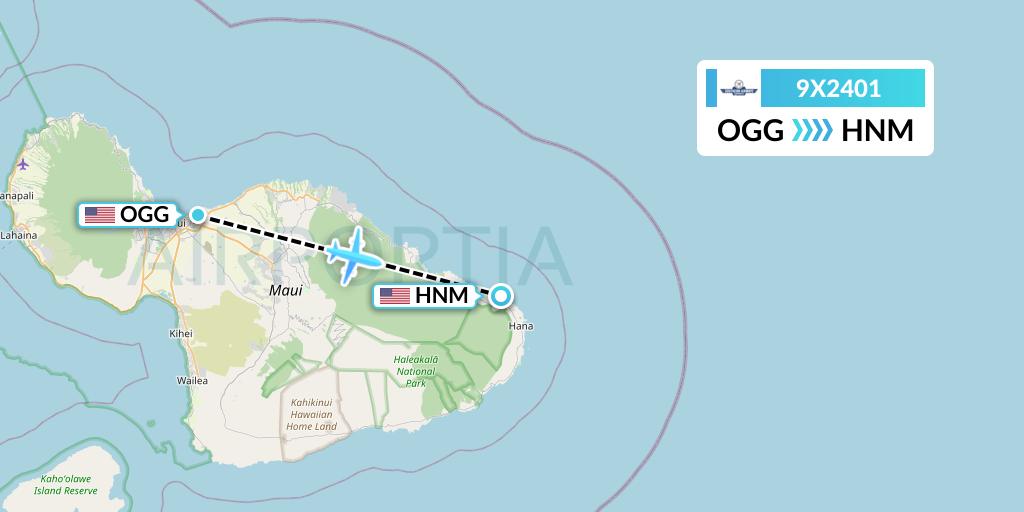 9X2401 Southern Airways Express Flight Map: Kahului to Hana