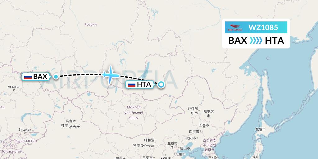 WZ1085 Red Wings Flight Map: Barnaul to Chita