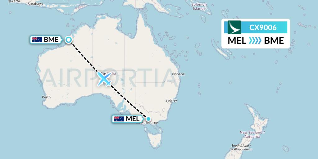 CX9006 Cathay Pacific Flight Map: Melbourne to Broome