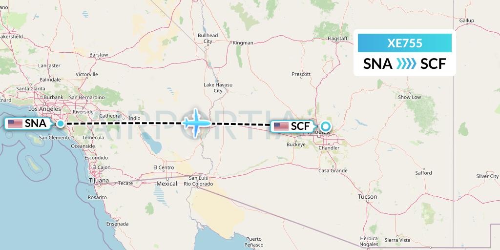 XE755 Jsx Flight Map: Orange County to Scottsdale