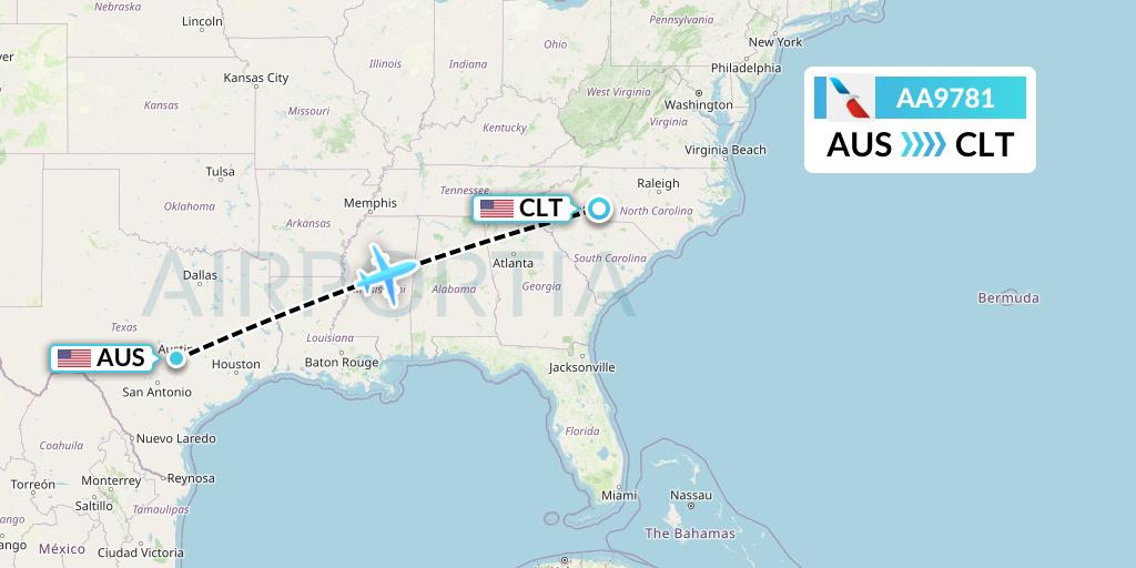 AA9781 American Airlines Flight Map: Austin to Charlotte