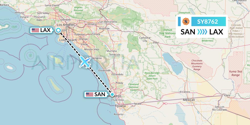 SY8762 Sun Country Airlines Flight Map: San Diego to Los Angeles