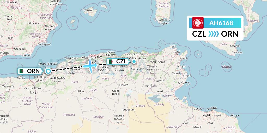 AH6168 Air Algerie Flight Map: Constantine to Oran