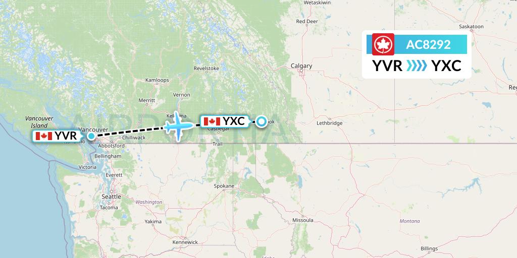 AC8292 Air Canada Flight Map: Vancouver to Cranbrook