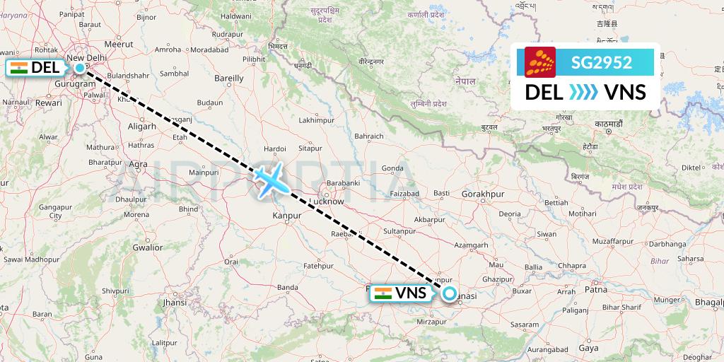 SG2952 SpiceJet Flight Map: Delhi to Varanasi