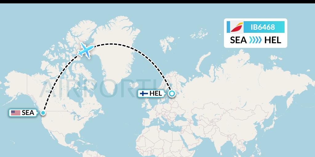 IB6468 Iberia Flight Map: Seattle to Helsinki