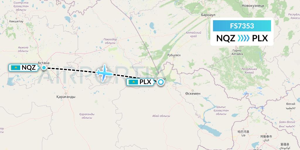 FS7353 Flyr Flight Map: Astana to Semipalatinsk