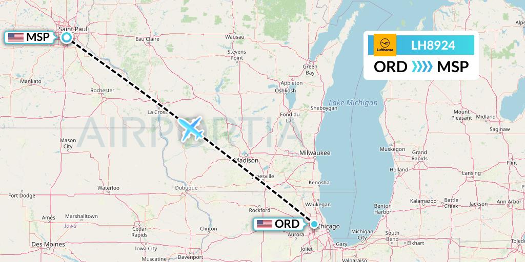 LH8924 Lufthansa Flight Map: Chicago to Minneapolis