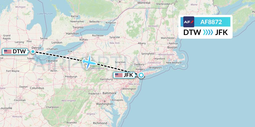 AF8872 Air France Flight Map: Detroit to New York