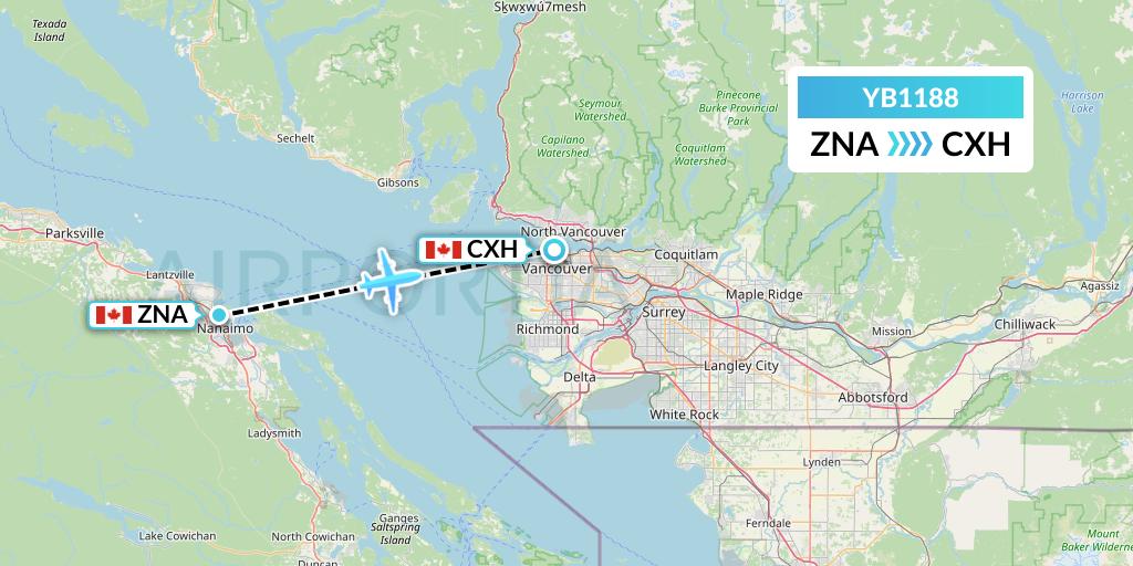 YB1188 Harbour Air Seaplanes Flight Map: Nanaimo to Vancouver