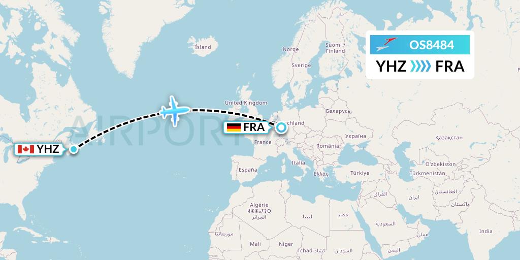 OS8484 Austrian Airlines Flight Map: Halifax to Frankfurt