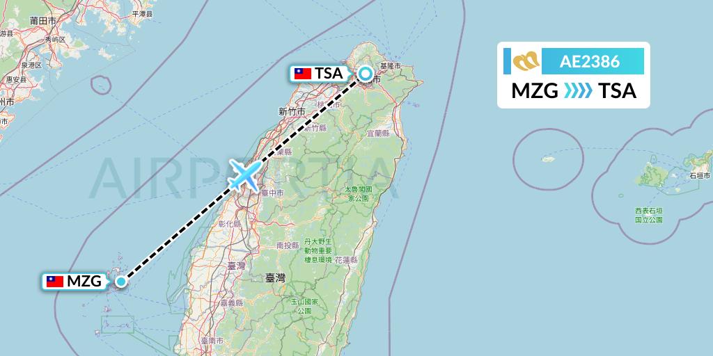 AE2386 Mandarin Airlines Flight Map: Makung to Taipei