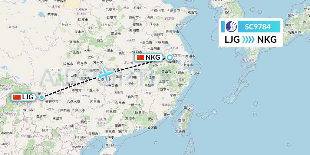 SC9784 Shandong Airlines Flight Map: Lijiang to Nanjing