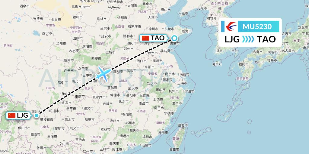 MU5230 China Eastern Airlines Flight Map: Lijiang to Qingdao