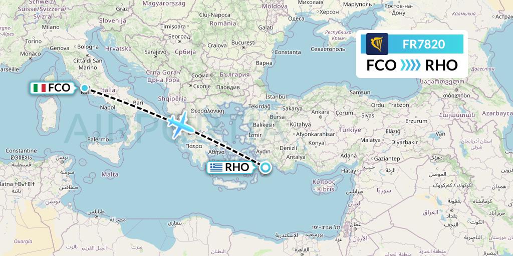 FR7820 Ryanair Flight Map: Rome to Rhodes