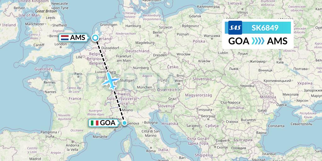 SK6849 SAS Flight Map: Genoa to Amsterdam