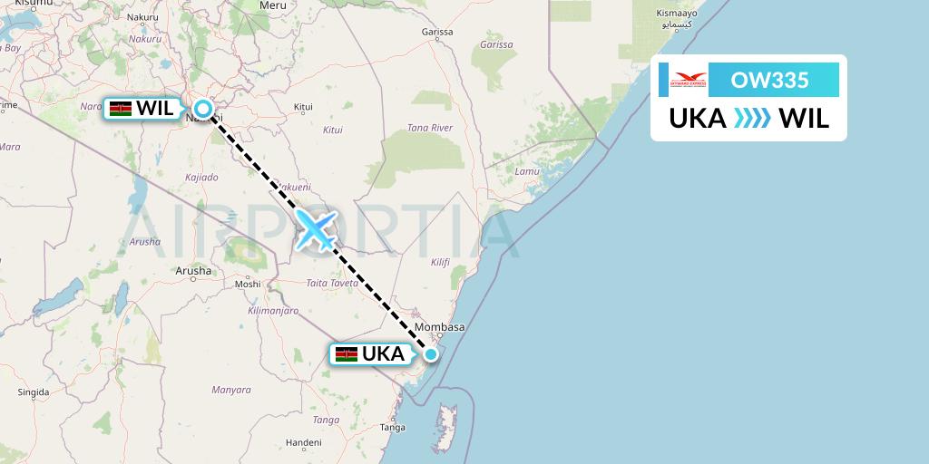 OW335 Skyward Express Flight Map: Ukunda to Nairobi