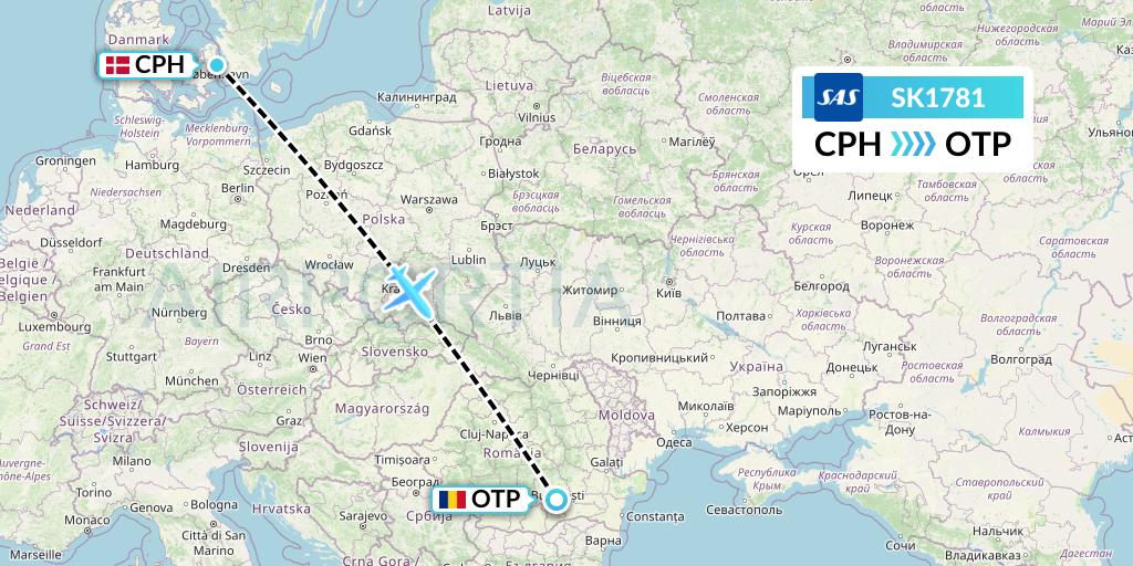 SK1781 SAS Flight Map: Copenhagen to Bucharest