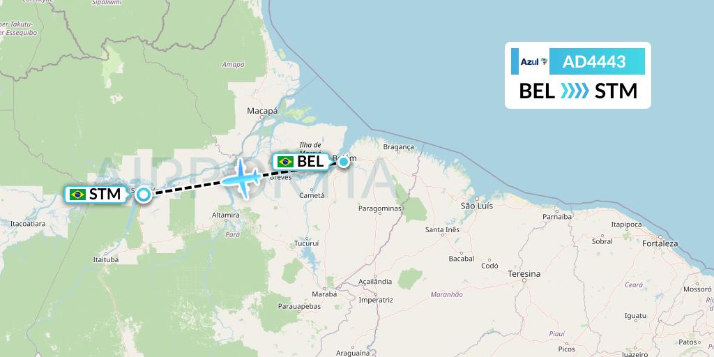 AD4443 Azul Brazilian Airlines Flight Map: Belem to Santarem