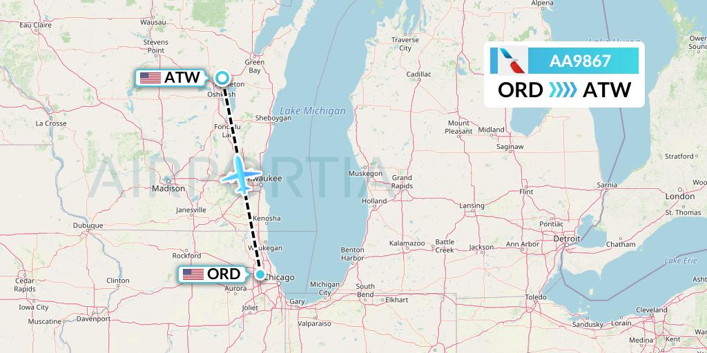 AA9867 American Airlines Flight Map: Chicago to Appleton