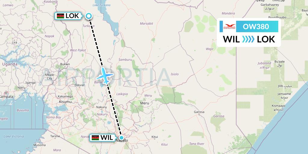 OW380 Skyward Express Flight Map: Nairobi to Lodwar