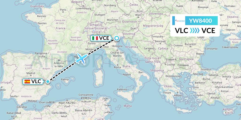 YW8400 Air Nostrum Flight Map: Valencia to Venice
