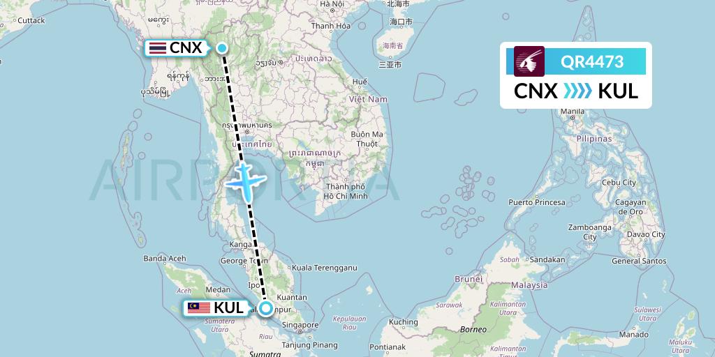 QR4473 Qatar Airways Flight Map: Chiang Mai to Kuala Lumpur