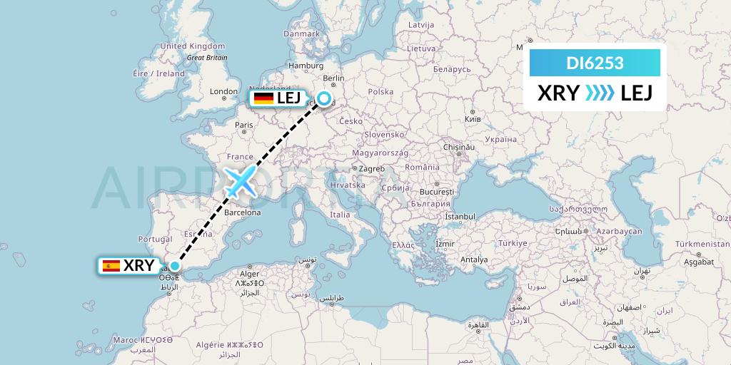 DI6253 Marabu Airlines Flight Map: Jerez to Leipzig
