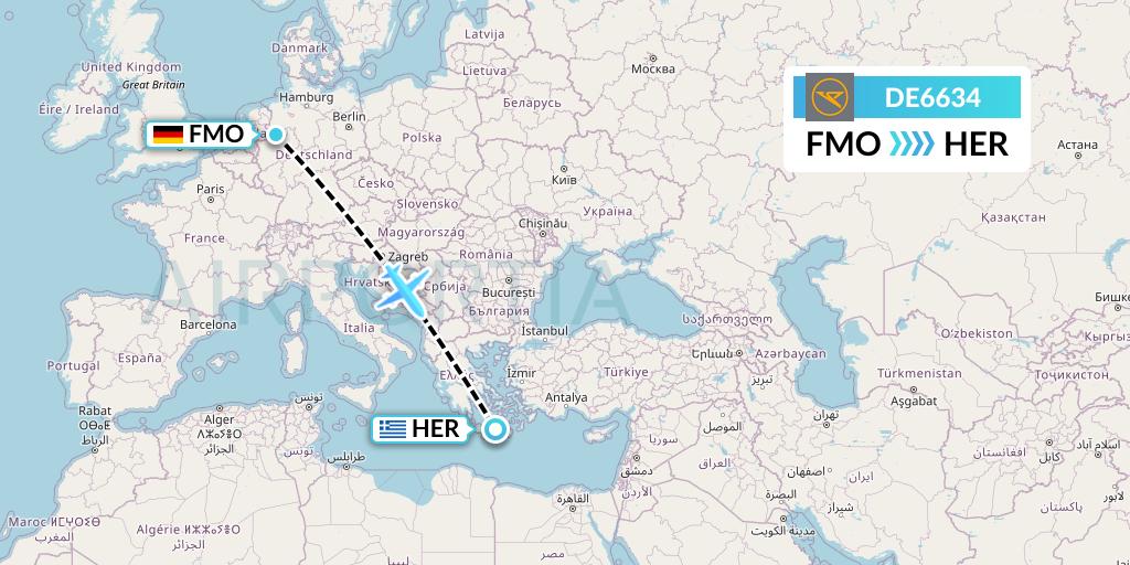 DE6634 Condor Flight Map: Munster to Heraklion