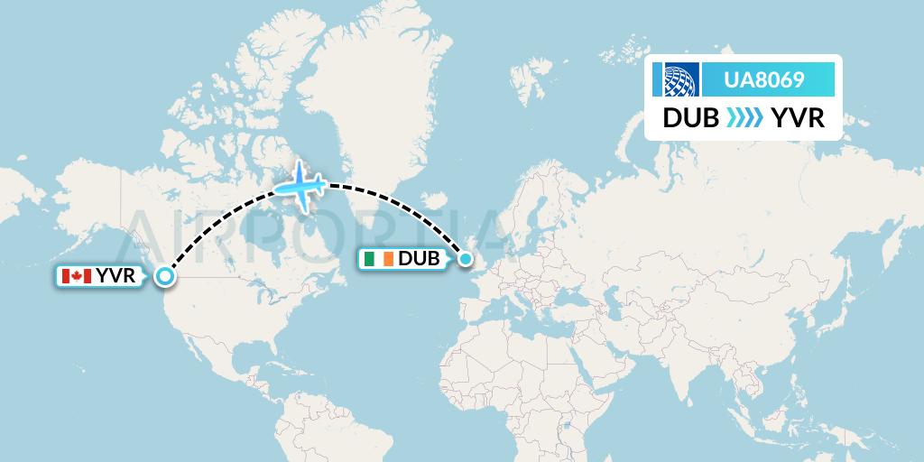 UA8069 United Airlines Flight Map: Dublin to Vancouver