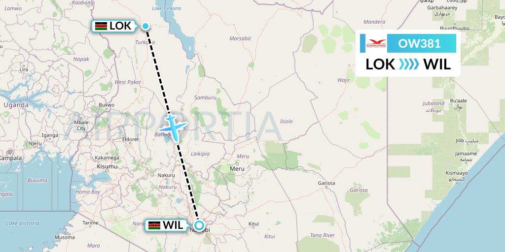 OW381 Skyward Express Flight Map: Lodwar to Nairobi