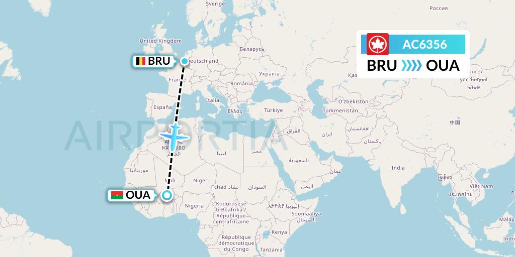 AC6356 Air Canada Flight Map: Brussels to Ouagadougou