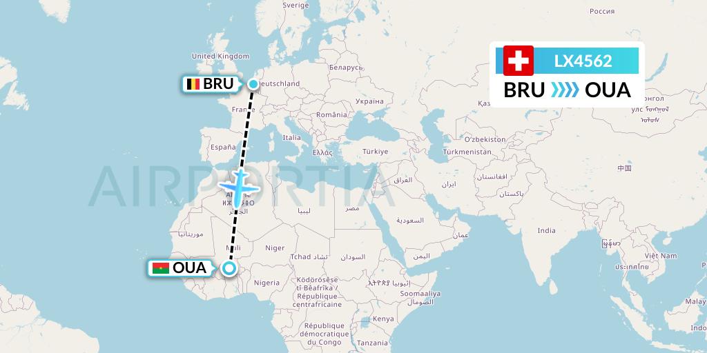 LX4562 Swiss Flight Map: Brussels to Ouagadougou